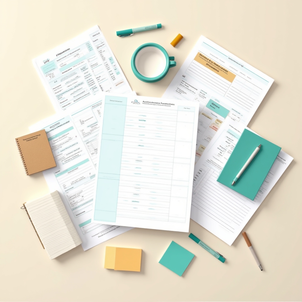 Course materials for personal budgeting spread on a table